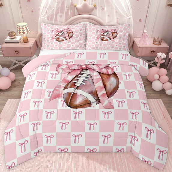 jejeloiu American Rugby Ball Full Size Comforter Sets,Chic Ribbon Bows Bedding Sets For Bowknot Lover Reversible 3pcs