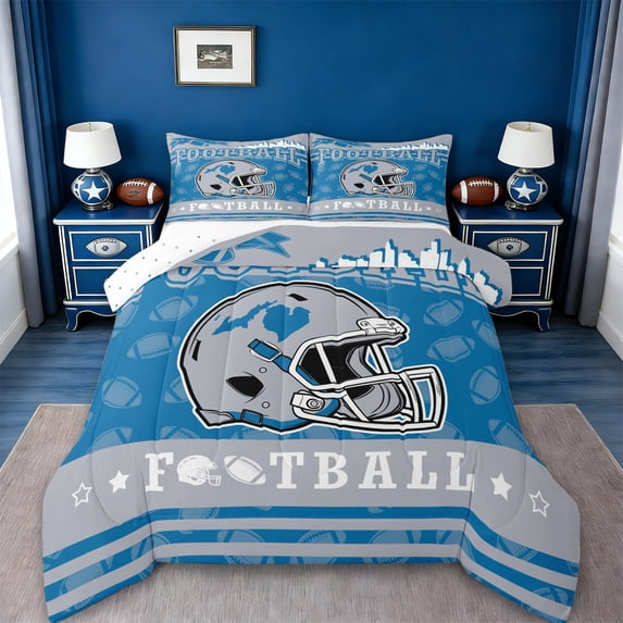 jejeloiu American Rugby Ball Full Size Comforter Sets,Gray Football Helmet Bedding Sets For Boys Reversible 3 Pieces