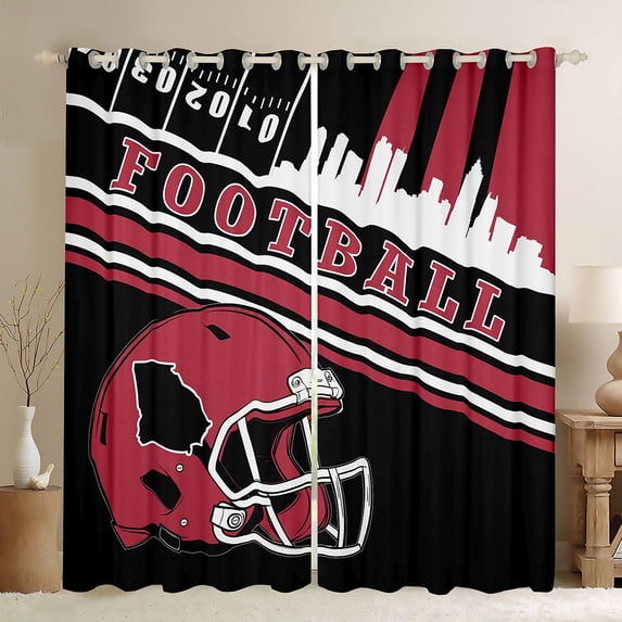 jejeloiu American Rugby City Black Out Curtains,Red Football Helmet Curtains Pack of 2 (42x63 Each) For Boys Kids