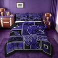 thumbnail image 1 of jejeloiu American Rugby City Queen Comforter Set,Purple Patchwork Plaid Bedding Comforter Set For Men Women Reversible 3pcs, 1 of 8