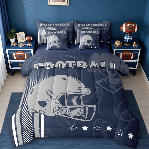 jejeloiu American Rugby Football 7-Piece Twin Bedding Sets,Boys Ball Games Bedding Comforter Set For Kids Reversible
