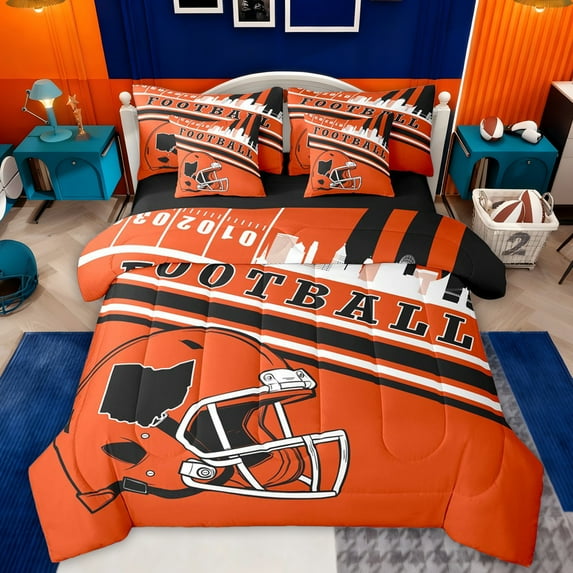 jejeloiu American Rugby Football 7 Pieces Bedding Comforter Set,Boys Ball Game Full Bedding Set For Teens Reversible