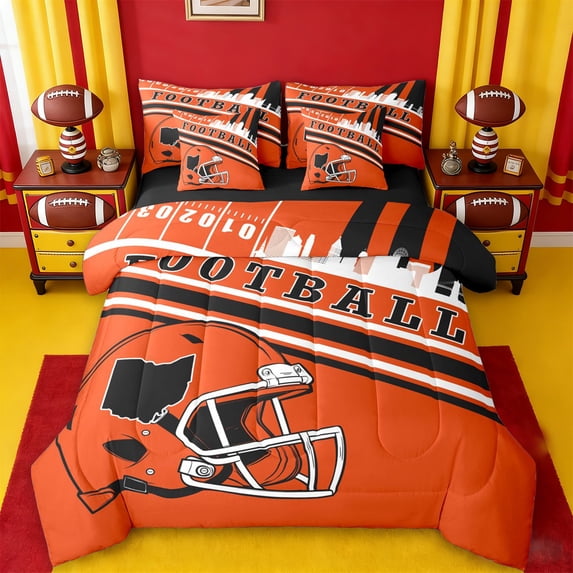 jejeloiu American Rugby Football 7 Pieces Bedding Comforter Set,Boys Ball Game Full Bedding Set For Teens Reversible