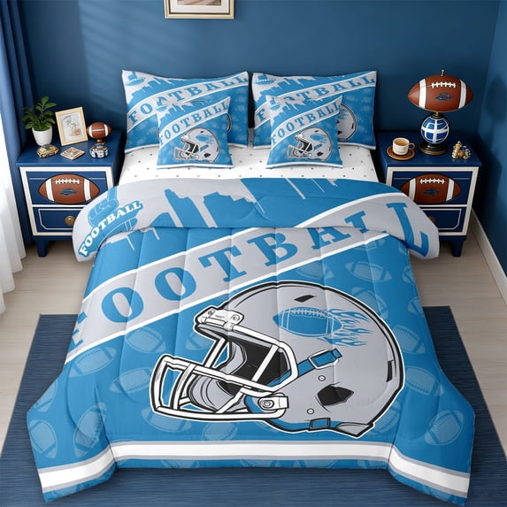 jejeloiu American Rugby Football 7 Pieces Bedding Comforter Set,Gray Sport Hemet Full Bedding Set For Kids Reversible