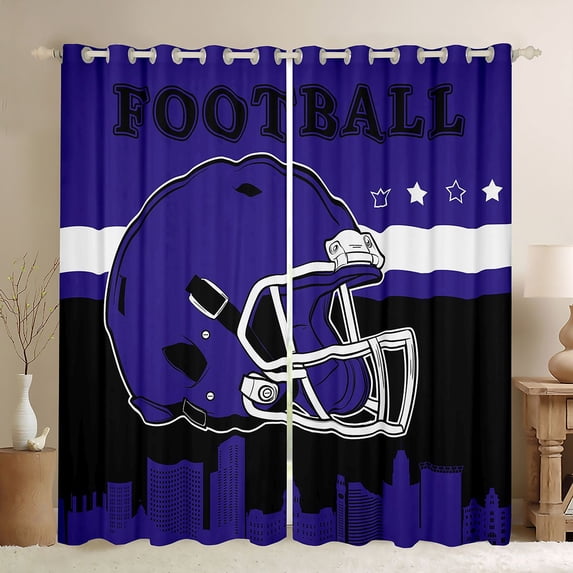 jejeloiu American Rugby Football Black Out Curtains,Purple Black Curtains Pack of 2 (42x63 Each) For Boys Teens
