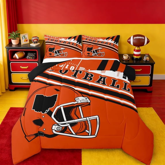 jejeloiu American Rugby Football Twin Comforter Sets,Boys Ball Game Bedding Set For Teens Reversible 2 Pieces