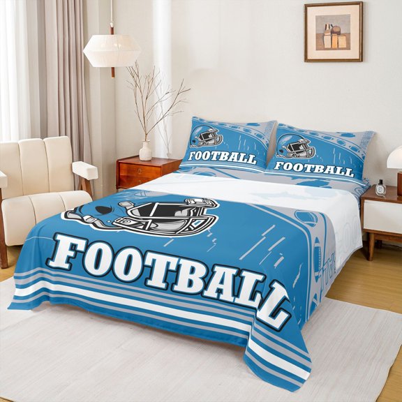 jejeloiu American Rugby Football Twin Sheet Sets,Blue Gray Bedding For Sport Gamer 3 Pieces