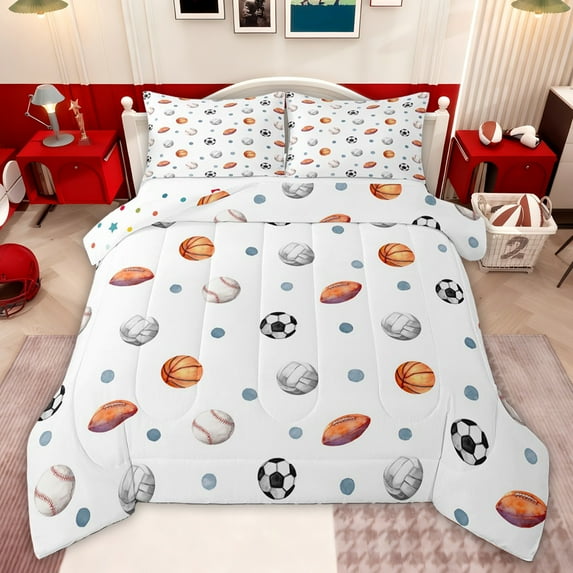 jejeloiu American Rugby Game Full Size Comforter Sets,Baseball Football Print Bedding Sets For Kids Reversible 3 Pieces