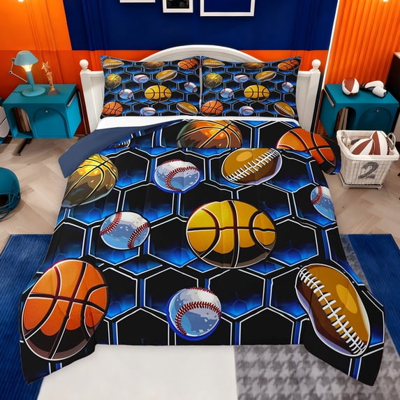 jejeloiu American Rugby Game Full Size Comforter Sets,Basketball Baseball Sport Bedding Sets For Boys Reversible 3pcs
