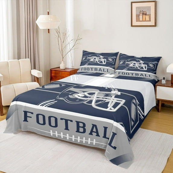 jejeloiu American Rugby Game Full Size Sheets,Gray Deepblue Bed Sheets For Teens 4 Pieces
