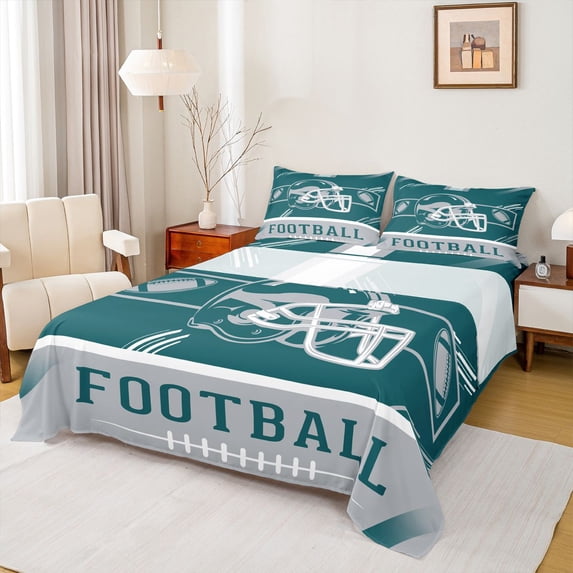 jejeloiu American Rugby Game Queen Sheet Sets,Gray Green Bed Set For Teens 4 Pieces