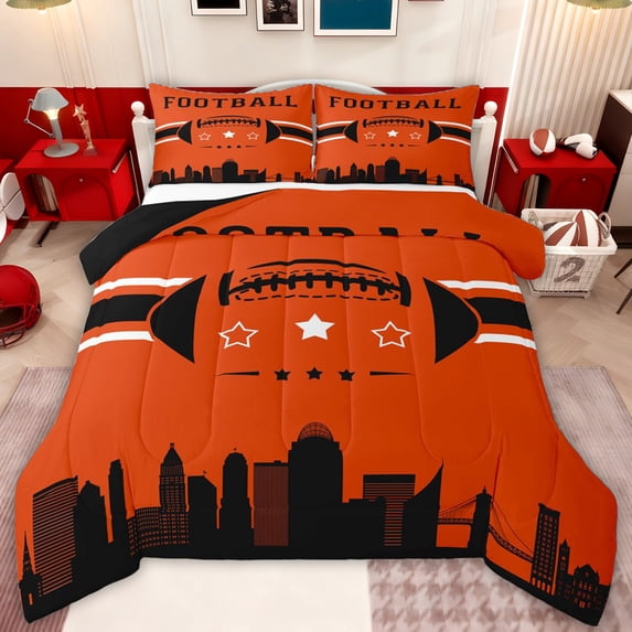 jejeloiu American Rugby Game Twin Comforter Sets,Orange Black Bedding Set For Boys Reversible 2pcs