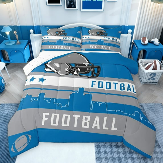 jejeloiu American Rugby Helmet Bedding Comforter Set,Football Game Twin Comforter Sets,White Gray Blue Bedding Set For Men Women,Microfiber Bedroom Decor Reversible,2 Pieces