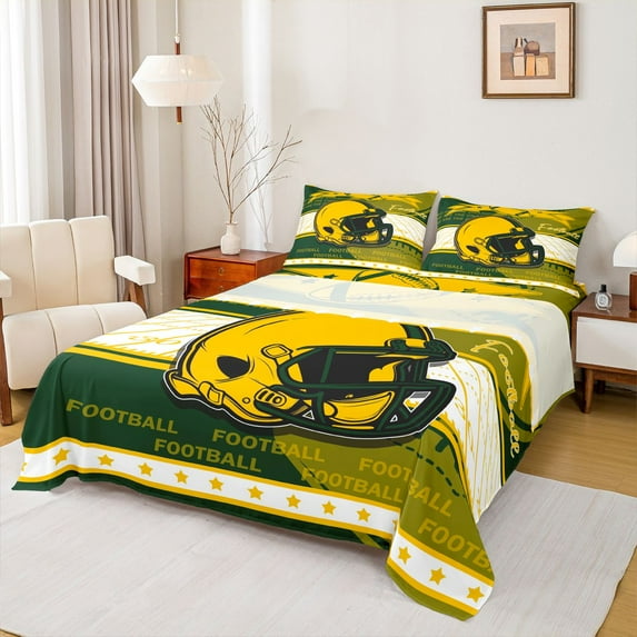 jejeloiu American Rugby Helmet Twin Sheet Sets,Football Ball Games Bedding For Sport Lover 3 Pieces