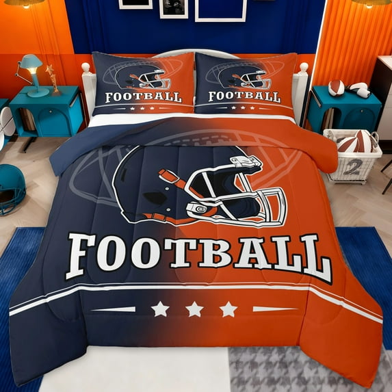 jejeloiu American Rugby Sport Full Size Comforter Sets,Orange Deepblue Ombre Bedding Sets For Teens Reversible 3-Piece