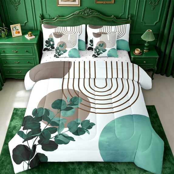 jejeloiu Ancient Abstract 7pcs Queen Bedding For Men Women,Nature Print Bedding Comforter Set Queen,Teal White,Reversible