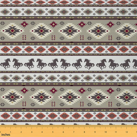 jejeloiu Ancient Aztec Geometric Fabric by the Yard 1 Yard,Boho Bohemian Theme Home Decor Fabric by the Yard,Brown Farm Horse Sewing Fabric,Breathable Home Decor