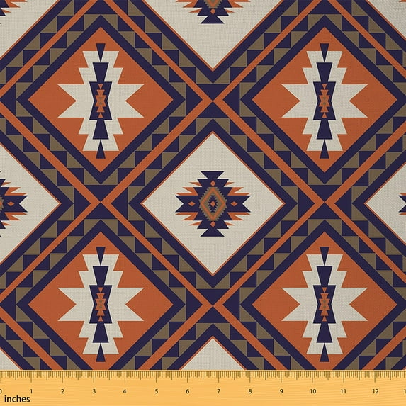 jejeloiu Ancient Aztec Geometric Fabric by the Yard 2 Yards,Boho Bohemian Theme Room Decor Fabric by the Yard,Orange Beige Black Fabric for Sewing,Breathable Home Decor