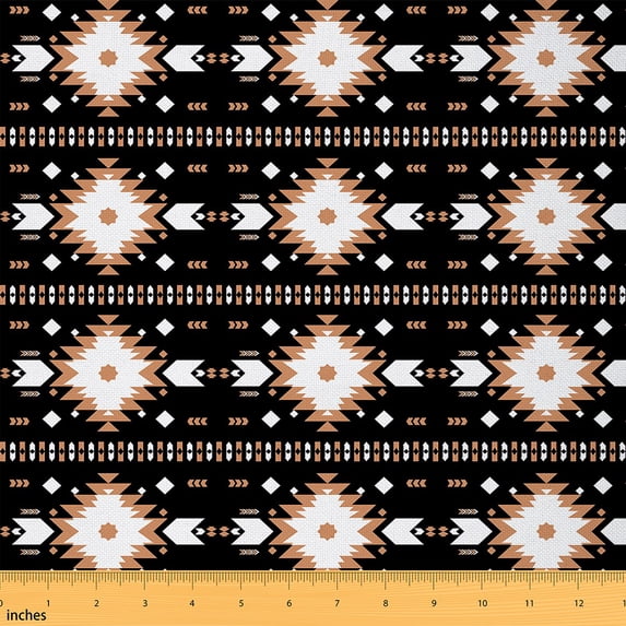 jejeloiu Ancient Aztec Geometric Fabric by the Yard 2 Yards,Boho Bohemian Theme Room Decor Fabric by the Yard,Orange Black Geometric Fabric for Sewing,Breathable Home Decor