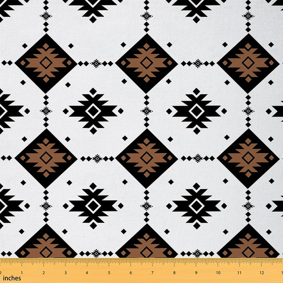jejeloiu Ancient Aztec Geometric Fabric by the Yard 3 Yards,Boho Bohemain Theme Sewing Fabric,Black Brown Geometric Fabric for Sewing,Breathable Home Decor