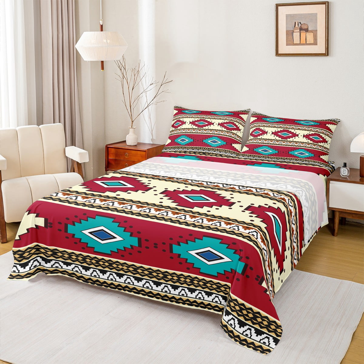 jejeloiu Ancient Bohemian Aztec Bed Sheets,Boho Exotic Style King ...