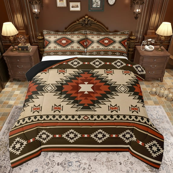 jejeloiu Ancient Bohemian Aztec Bedding Comforter Set,Boho Exotic Style Twin Comforter Sets,Brown Geometric Pattern Bedding Set For Men Women,Breathable Home Decor Reversible,2-Piece