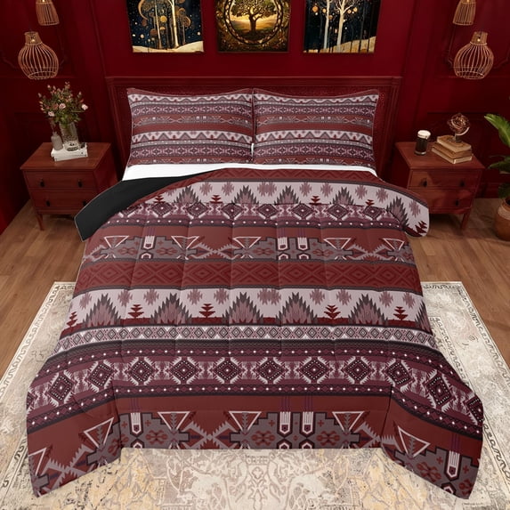 jejeloiu Ancient Bohemian Aztec Bedding Comforter Set,Boho Exotic Style Twin Comforter Sets,Red Gray Bedding Set For Men Women,Breathable Home Decor Reversible,2-Piece