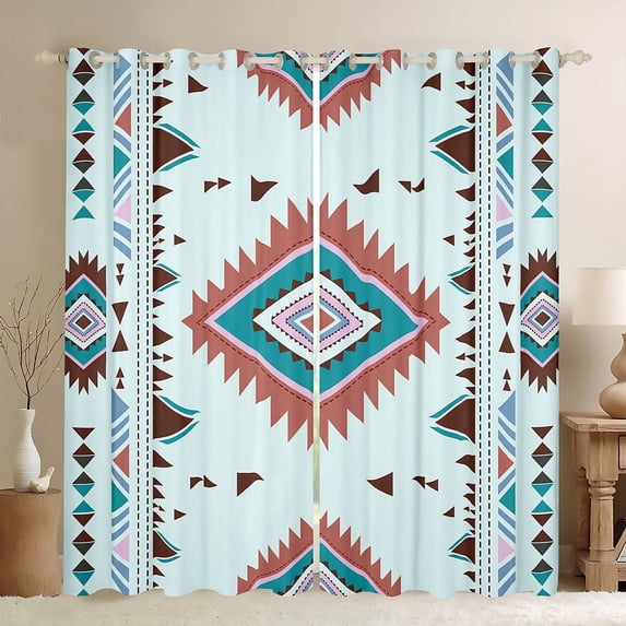 jejeloiu Ancient Bohemian Aztec Black Out Curtains,Boho Exotic Style Curtains Pack of 2 (42x63 Each),Blue Brown Bedroom Curtains For Men Women,Breathable Home Decor
