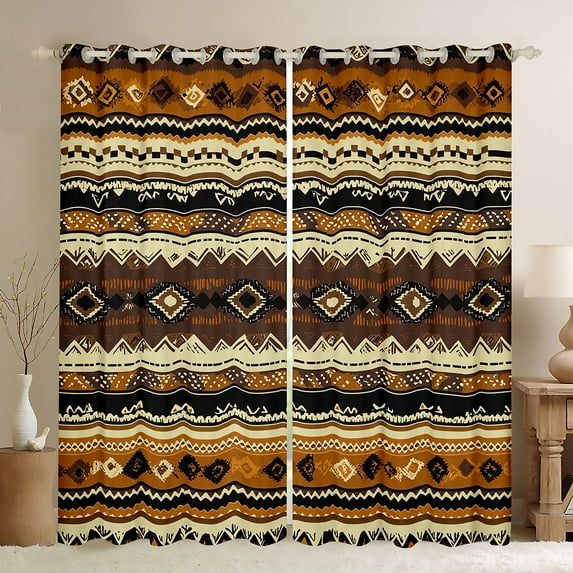 jejeloiu Ancient Bohemian Aztec Black Out Curtains,Vintage Geometric Print Curtains Pack of 2 (42x63 Each),Brown Beige Bedroom Curtains For Men Women,Super Cozy Room Decor