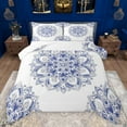 thumbnail image 1 of jejeloiu Ancient Bohemian Flowers Full Size Comforter Sets,Retro Mandala Print Bedding Comforter Set,Blue White Bedding Sets For Adults,Breathable Home Decor Reversible,3pcs, 1 of 8