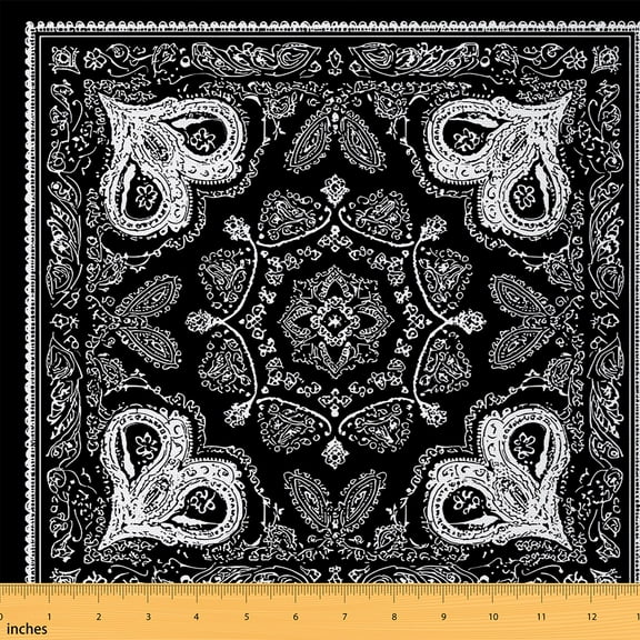 jejeloiu Ancient Bohemian Print Fabric by the Yard 10 Yards,Retro Paisley Pattern Room Decor Fabric by the Yard,Black White Sewing Fabric For Children,Microfiber Bedroom Decor