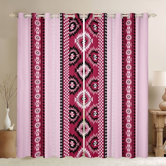 jejeloiu Ancient Bohemian Aztec Black Out Curtains,Pink Black Curtains Pack of 2 (42x63 Each) For Adult