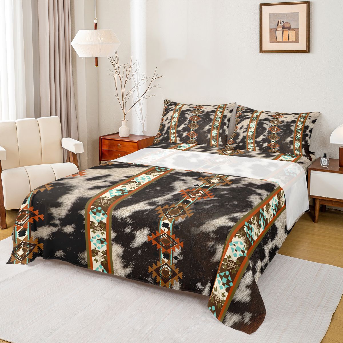 jejeloiu Ancient Bohemian Aztec Full Size Sheets,Vintage Cattle Hide ...