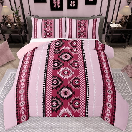 jejeloiu Ancient Bohemian Aztec Twin Comforter Sets,Pink Black Bedding Set For Adult Reversible 2pcs