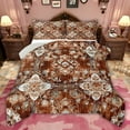 thumbnail image 1 of jejeloiu Ancient Bohemian Floral Full Size Comforter Sets,Brown Beige Bedding Sets For Adults Reversible 3 Pieces, 1 of 8
