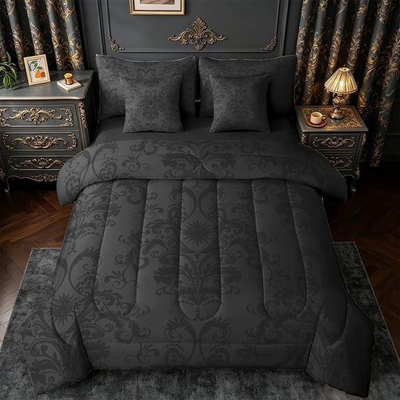 jejeloiu Ancient Damask Jacquard 7-Piece Twin Bedding Sets,Vintage Victorian Baroque Bedding Comforter Set,Boho Exotic Style Sun Sheet Sets For Kids,Microfiber Bedroom Decor Reversible