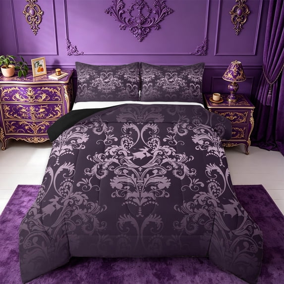 jejeloiu Ancient Damask Jacquard Bedding Comforter Set,Vintage Victorian Baroque Twin Comforter Sets,Halloween Witch Bedding Set For Kids,Microfiber Bedroom Decor Reversible,2-Piece