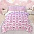 thumbnail image 1 of jejeloiu Ancient Damask Jacquard Queen Comforter Set,Ribbon Bowtie Bow Bedding Sets,Pink White Bedding Comforter Set For Girls,Ultra Soft Home Decor Reversible,3pcs, 1 of 8