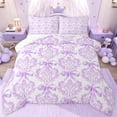 thumbnail image 1 of jejeloiu Ancient Damask Jacquard Twin Comforter Sets,Purple Lovely Bow Bedding Set For Girls Reversible 2-Piece, 1 of 8