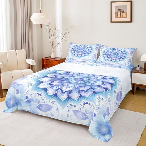 jejeloiu Ancient Floral Blossom Queen Sheet Sets,Boho Bohemian Flower Bed Set For Kids 4pcs