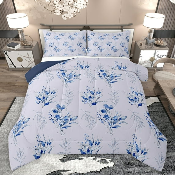 jejeloiu Ancient Plant Flower Full Size Comforter Sets,Rustic Floral Bedding Comforter Set,Purple Blue Bedding Sets For Men Women,Luxury Bedroom Decor Reversible,3 Pieces