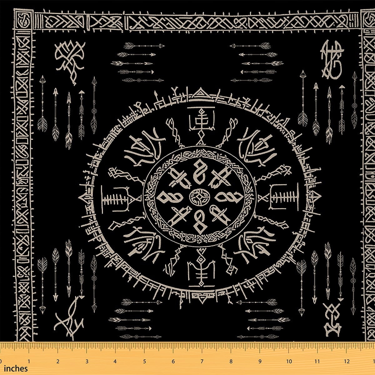 jejeloiu Ancient Rune Fabric by the Yard 2 Yards,Scandinavian Aesthetic Mythology Room Decor Fabric by the Yard,Black Gold Fabric for Sewing For Men Women,Breathable Home Decor