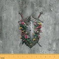 thumbnail image 1 of jejeloiu Ancient Shield Fabric by the Yard 1 Yard,Western Country Flower Home Decor Fabric by the Yard,Silver Green Pink Sewing Fabric,Microfiber Bedroom Decor, 1 of 6