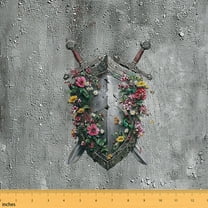 jejeloiu Ancient Shield Fabric by the Yard 1 Yard,Western Country Flower Home Decor Fabric by the Yard,Silver Green Pink Sewing Fabric,Microfiber Bedroom Decor