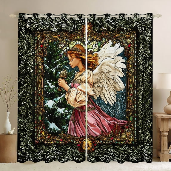 jejeloiu Angel Girl Curtains Pack of 2 (42x84 Each),Colorful Boho Print Curtains Blackout,Rainforst Plant Tree Bedroom Curtains For Children,Ultra Soft Home Decor
