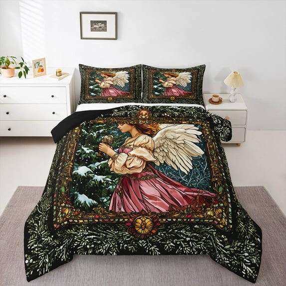 jejeloiu Angel Girl Full Size Comforter Sets,Colorful Boho Print Bedding Comforter Set,Rainforst Plant Tree Bedding Sets For Children,Ultra Soft Home Decor Reversible,3pcs