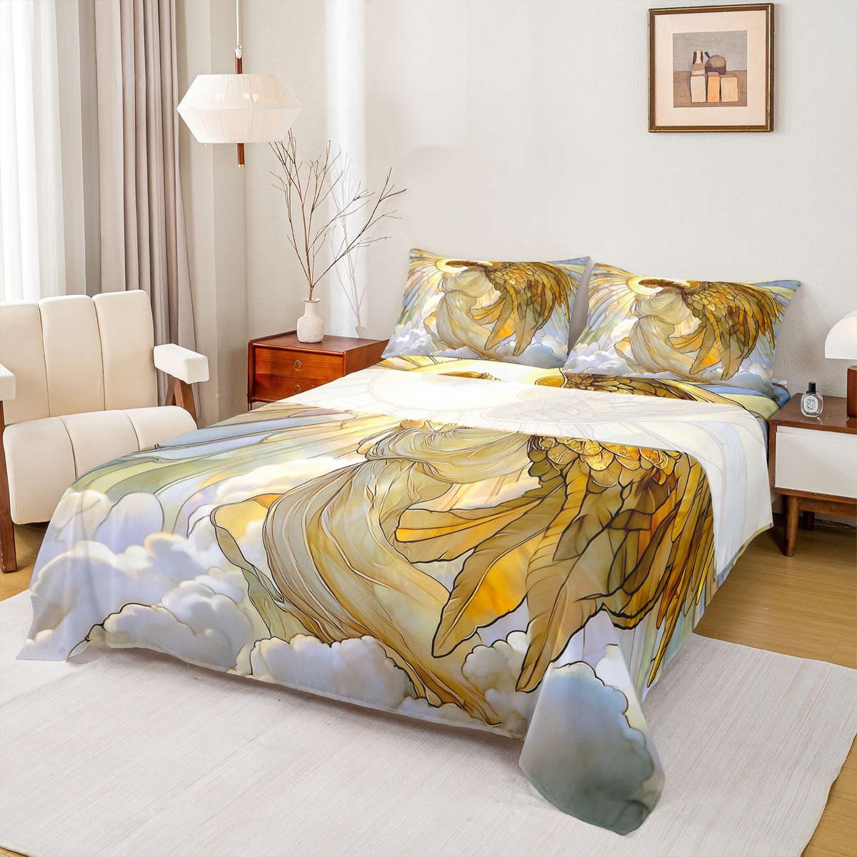 Angel Collection Sheets jejeloiu Angel Wings Bed Sheets,Yellow White King Sheets,God Sheet Set ...