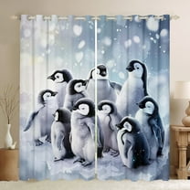 jejeloiu Antarctic Animal Blackout Curtains,Kawaii Penguin Curtains Pack of 2 (38x45 Each),Gray White Window Curtains For Kids,Ultra Soft Home Decor
