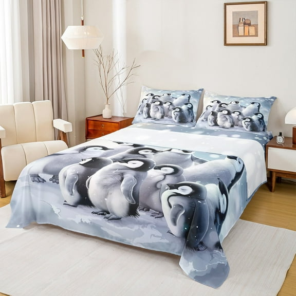 jejeloiu Antarctic Penguin Twin Sheet Set (3-Piece) Gray White Ultra Soft Decor