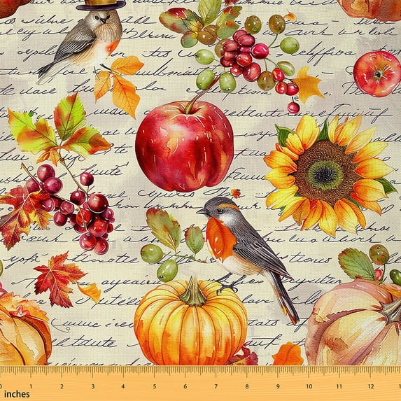 jejeloiu Autumn Fall Pumpkin Fabric by the Yard 10 Yards,Apple Sunflower Room Decor Fabric by the Yard,Orange Maple Leaves Sewing Fabric For Boys Kids,Ultra Soft Home Decor